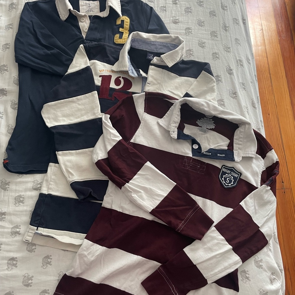 3 Boys Striped Rugby Shirts - Navy, White, Burgundy